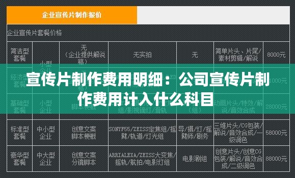 宣传片制作费用明细:公司宣传片制作费用计入什么科目