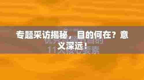 专题采访揭秘,目的何在?意义深远!