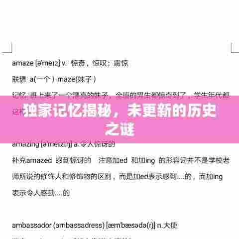 独家记忆揭秘,未更新的历史之谜