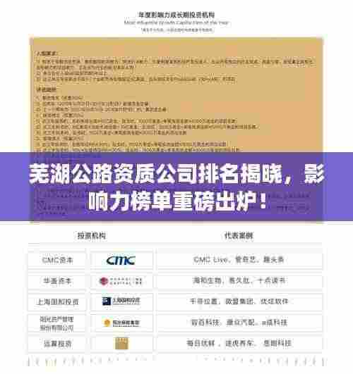 芜湖公路资质公司排名揭晓,影响力榜单重磅出炉!